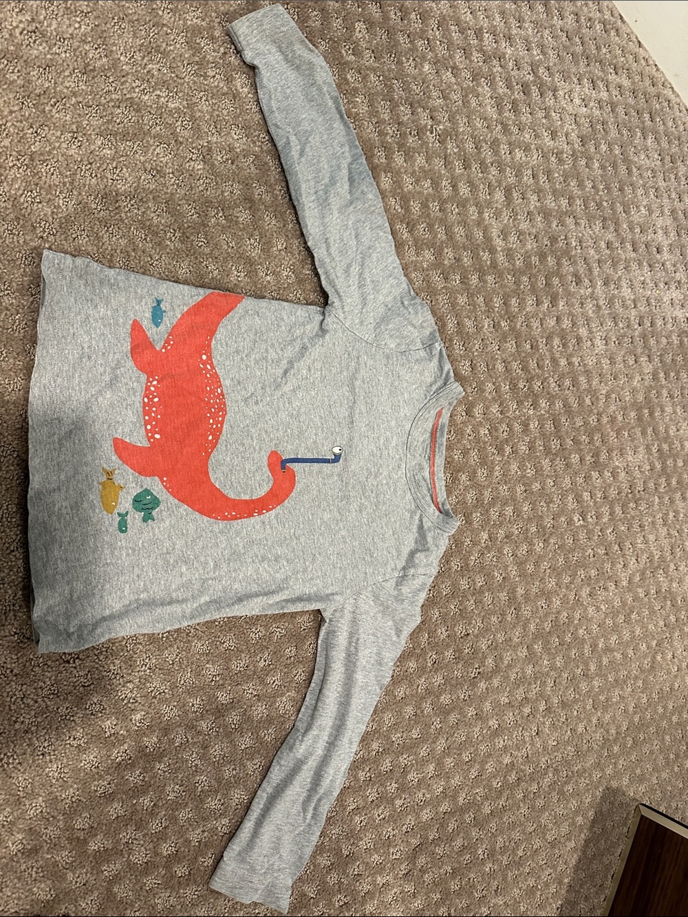 Mini Boden Gray Long-Sleeve Tee with Red Narwhal Graphic